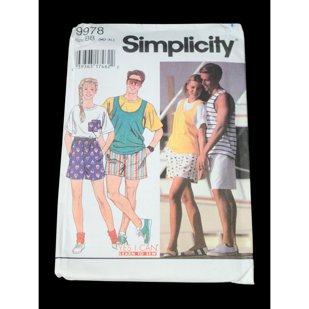 Vtg Simplicity Pattern 9978 Unisex Men Women Teen Boy Girl Size MD-XL Shorts Top